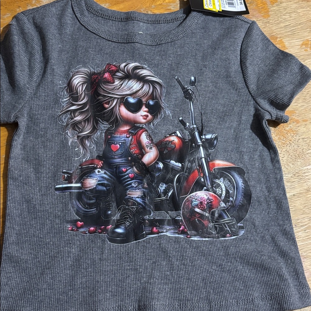 art class Charcoal Tee with Biker Doll Graphic